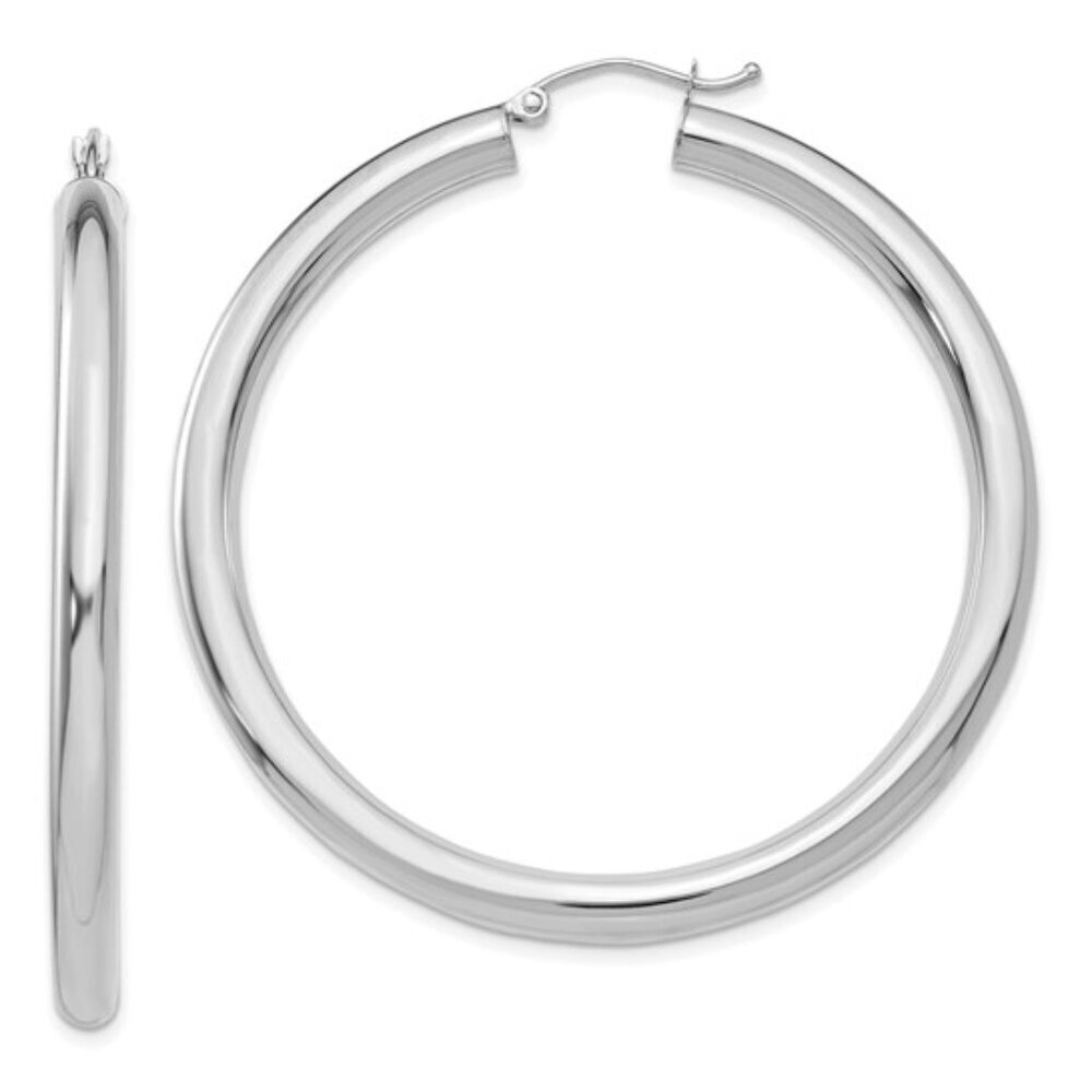 New 10k White Gold Hoop Earrings for sale. Measures 4mm thick and 50mm wide
